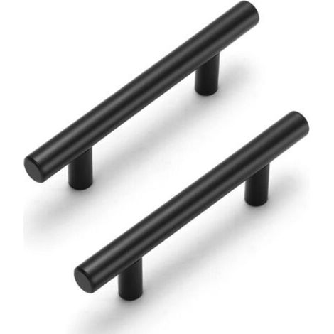 Paquet de 5 poignées d'armoire, poignées d'armoire noires avec trou central de 96 mm, poignées d'armoire de cuisine en acier inoxydable, poignées de cuisine noires pour armoires et tiroirs