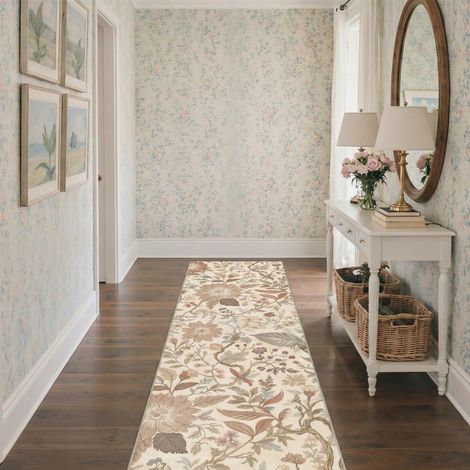 Tapis Salon Vintage Entree 80x150cm Lavable en Machine AntidéRapant Poil Ras, pour Chambre Salle a Manger Descente de Lit Bureau, Cuisine,Jardin Antique Crème Terre Cuite (1/5)
