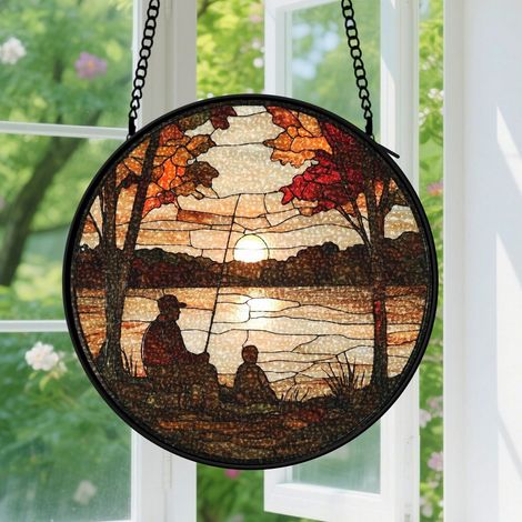 Suspension en vitrail, attrape-soleil minimaliste artistique, décoration fenêtre unique, cadeau Fête des Mères, Noël pour femme, homme 9cm (1/5)
