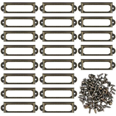 Lot de 50 porte-étiquettes en métal bronze – Dimensions 5,9 x 1,7 cm – Avec 110 vis pour fixation – Pour meubles et étagères (1/5)