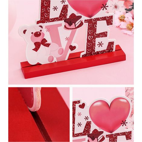 Valentinstag-Tischdeko aus Holz, Schreibtischornamente, Dekoration, Fröhlichen Valentinstag, Liebes-Holzhandwerk (1/5)