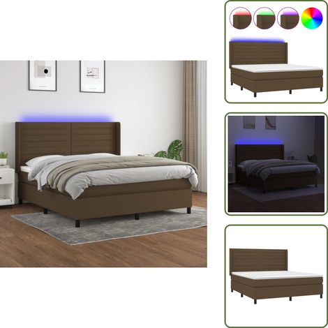 The Living Store Sommier à lattes de lit matelas et LED Marron foncé 160x200 cm - Lit Plateforme - Lit Design - Lit Moderne - Lit Avec Rangement - Lit Double (1/5)