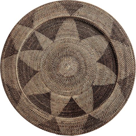 Plat décoratif en rotin style boho finition naturelle marron - Marron naturel effet rotin (1/2)