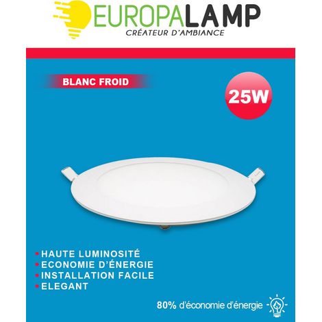 Europalamp – Spot encastrable LED rond extra-plat 24W – Blanc froid 6000K – Économie d'énergie 80% – Installation facile dans faux-plafonds (1/5)