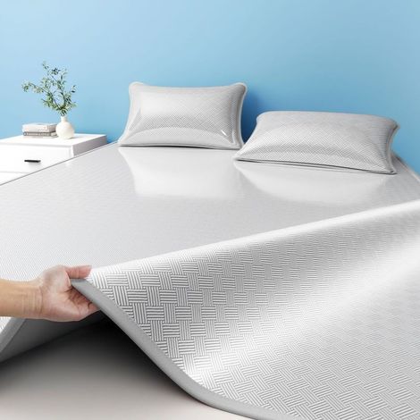 Tapis de refroidissement été soie glacée avec oreiller, matelas respirant pliable pour lit chambre et dortoir,Gris,90x200cm + 1 taie d'oreiller (1/3)