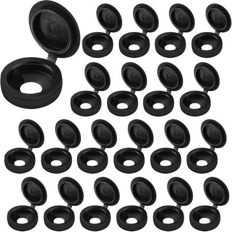 Hinged Screw Caps, 200 x Plastic Screw Caps Flip Cover Hole Covers for Home Decoration, Cabinets and Furniture Cabinets (Black) (1/5)