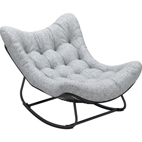 Rattan Schaukelstuhl Ei-Form Relaxsessel mit dickem Polster Kissen Outdoor Gartenstuhl 98x111x74 cm Grau