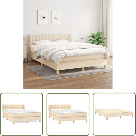 The Living Store Boxspringbett mit Matratze Creme 140x190 cm Stoff - Boxspringbett - Doppelbett - Cremefarbenes Bett - Bettrahmen - Lattenrost (1/5)