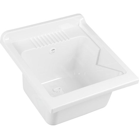 Aqualine – Bac à laver 45x50 cm en polypropylène blanc – Résistant jusqu'à 100°C – Installation dans armoire – Siphon et trop-plein inclus – PI4550 (1/5)