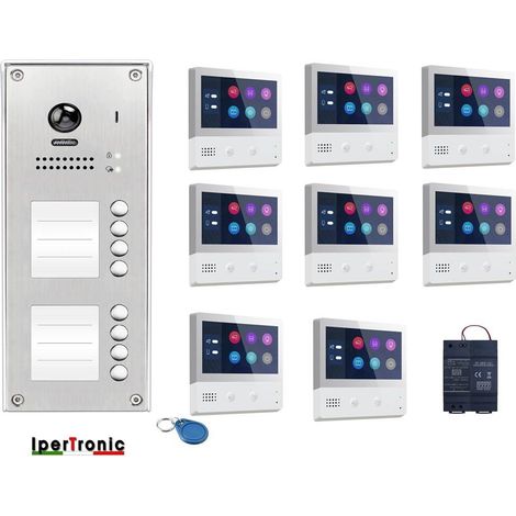 kit videocitofono 8 famiglie con pulsantiera 8 tasti e monitor Touch 7 pollici a colori 2 fili ipertronic (1/4)