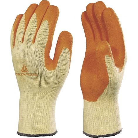 Gant tricoté en polycoton enduit latex jaune/vert T8 (1/3)