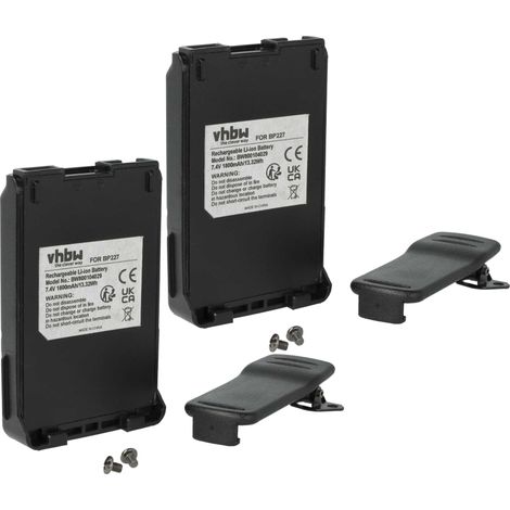 vhbw 2x Akku Ersatz für Icom BP-227, BP227 für Funkgerät, Walkie Talkie (1800 mAh, 7,4 V, Li-Ion) + Gürtelclip