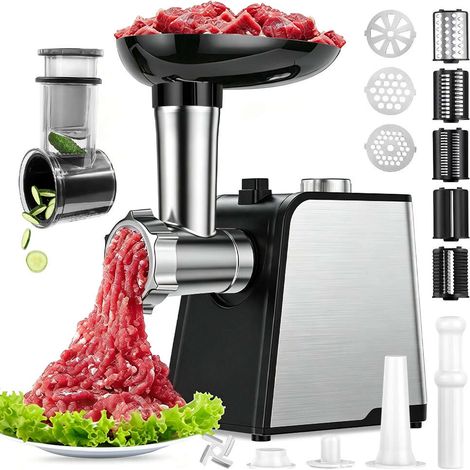 Hachoir à Viande Électrique - Hachoir à Légumes Professionnel - 2 en 1 - 2800W - 3 Inox Disques & 5 Lames & Kit saucisse/kubbe (1/5)