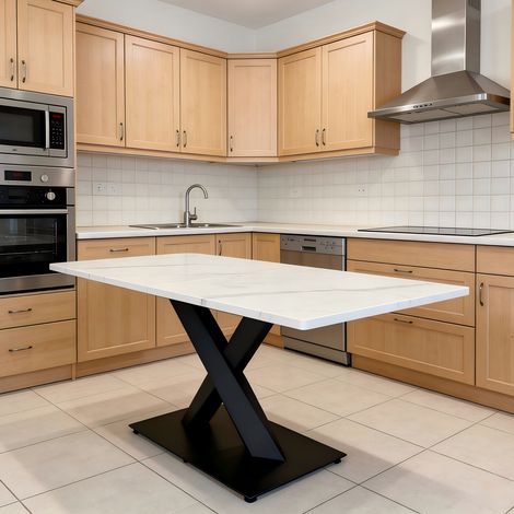 Mesa de Comedor Rectangular con 3 Paneles de Madera y Patas de Madera, para Cocina, 160×80×75 cm (1/5)