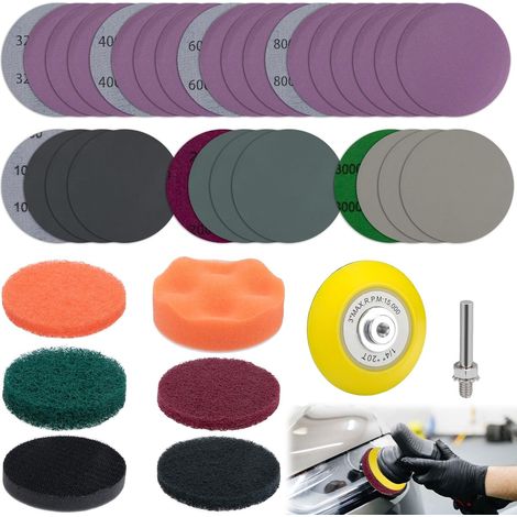 Kit de restauration de phares de voiture 38 pièces, kit de polissage de phares 3 pouces, avec disque de ponçage tampon à récurer patin de polissage adapté (1/5)