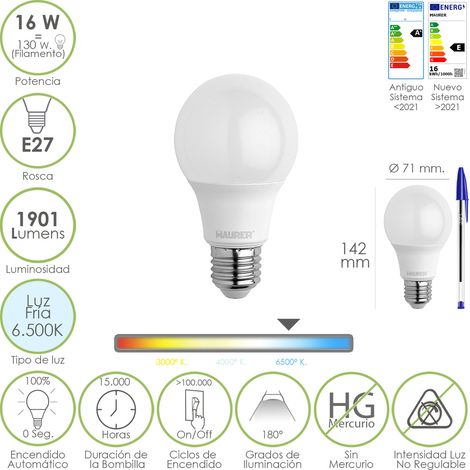 Bombilla Led Estandar Rosca E27. 16 Watt. Equivale A 130 Watt. 1901 Lumenes. Luz Fría 6500º K.)