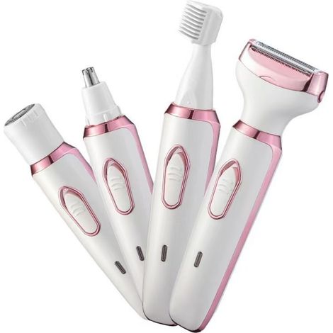 Kit d'épilation électrique rechargeable 4-en-1, tondeuse et rasoir multifonctions pour le visage et le corps, têtes imperméables, or rose blanc (1/5)