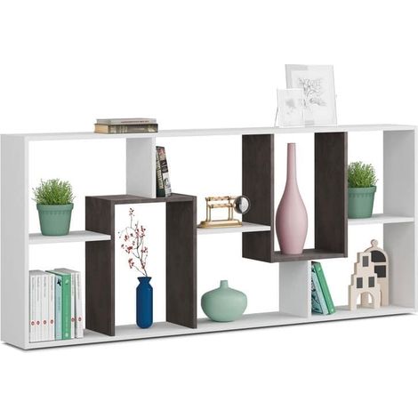 Libreria 8 Scomparti Reversibile Verticale o Orizzontale Scaffale Da Parete o Divisorio Mobile Mobiletto Moderno Design Per Soggiorno Studio e Living 180 x 80 x 25 Cm Bianco e Ossido