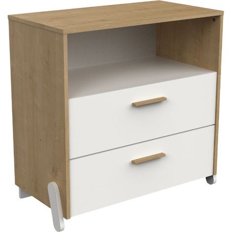 Cómoda Juvenil Infantil Naili 2 Cajones Dormitorio Roble Hamilton y Blanco Mate 73X74 Cm (1/3)