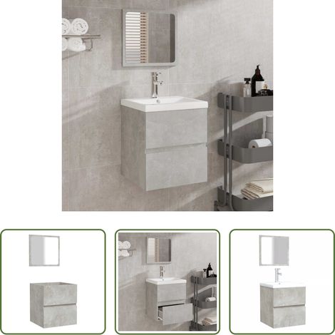 vidaXL Rangement salle de bain - Armoire de bain avec miroir gris béton bois d'ingénierie (1/5)