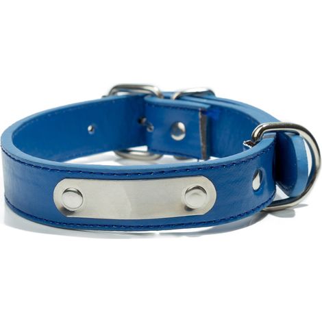 Collier pour chien XL bleu en cuir PU, collier ajustable avec étiquette métallique pour nom, pour chiens ayant un tour de cou de 45 à 55 cm. (1/5)