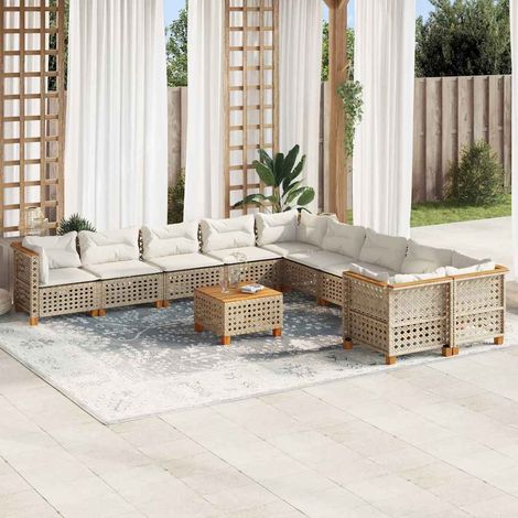 vidaXL Salon de jardin 11 pcs avec coussins beige résine tressée (1/5)