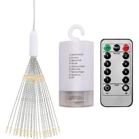 Guirlande lumineuse feu d'artifice, lot de 2 120 LED fil de cuivre étanche extérieur à piles avec télécommande 8 modes pour décoration de jardin de Noël (1/5)