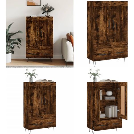 Buffet haut chêne fumé 69,5x31x115 cm bois d'ingénierie - Buffet Design Moderne - Meuble Rangement Cuisine - Armoire Murale - Commode Élégante - Mobilier Salon - Home & Living