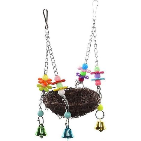 Jouet pour perroquet, nid d'oiseau, paille, fournitures pour oiseaux, nid en rotin, balançoire, cage à oiseaux (1/5)