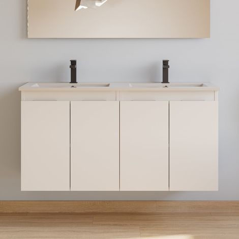 Meuble de salle de bain 120cm double vasque - 4 portes - sans miroir - blanc mat - ROSIE