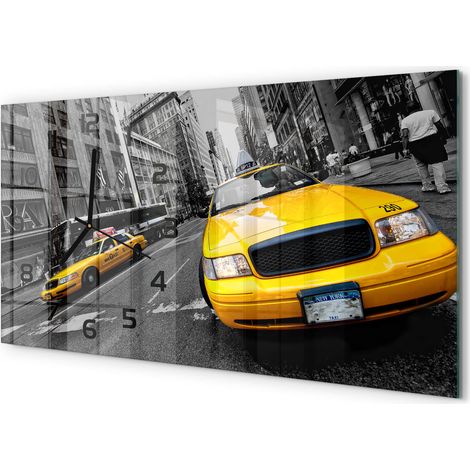 Horloge Murale Grande Taille 60x30 cm Verre Silencieuse pour Grand Mur Taxi à New York (1/5)