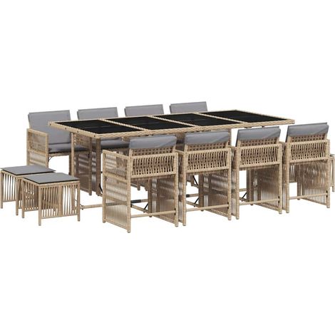 Maison Exclusive - 13-tlg. Garten-Essgruppe mit Kissen Beigemisch