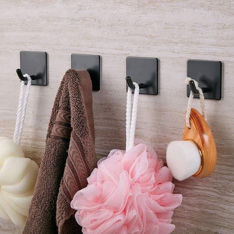 Selbstklebende Wandhaken für Handtuchhalter im Badezimmer, 6 Stück, extra starke Klebehaken, Edelstahl SUS304, Schwarz (1/4)