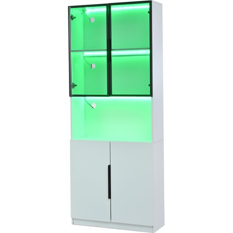 Vitrine LED avec portes en verre trempé, meuble blanc à éclairage réglable par application, rangement 80 × 30 × 200 cm (1/5)