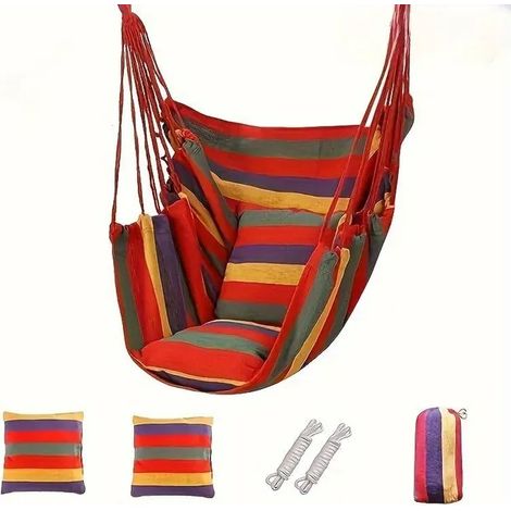 Hamac chaise suspendue 130×100 cm – fauteuil suspendu avec coussin – charge 150 kg – pour maison et jardin (Rouge)