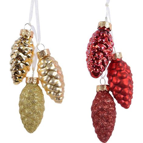 Pendaglioendino Vetro Pigne Rosso/Oro 2,5xH6cm