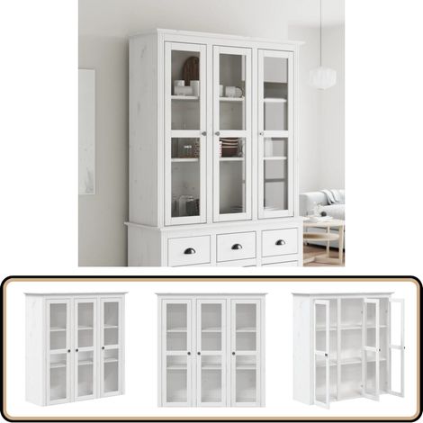 Armoire avec portes vitrées BODO blanc bois de pin massif - Meuble De Rangement - Armoire Vitrée - Buffet - Bibliothèque - Design Français (1/5)