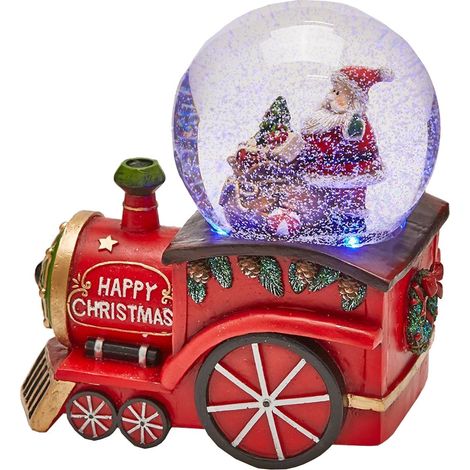 Sfera di cristallo natalizia con Babbo Natale in Trenino, Carillon decorazione per interno h 17 cm (1/2)