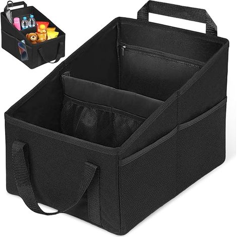 Auto-Organizer mit verstellbaren Fächern, mehreren Taschen und zwei Tragegriffen, multifunktionaler, faltbarer Autositz-Organizer aus Oxford-Gewebe für Spielzeug, Snacks und Bücher