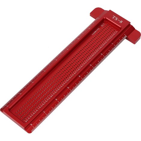 Règle à trous pour le travail du bois TS-8, outil de mesure en aluminium en forme de T, mini-traceur pour quincaillerie (rouge) (1/5)