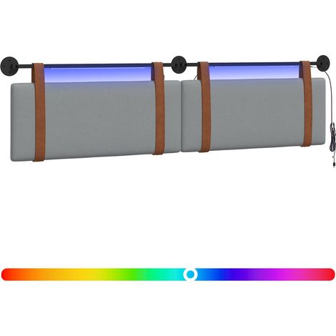 Hanging Headboard with LED Light Light Grey Antique PU vidaXL