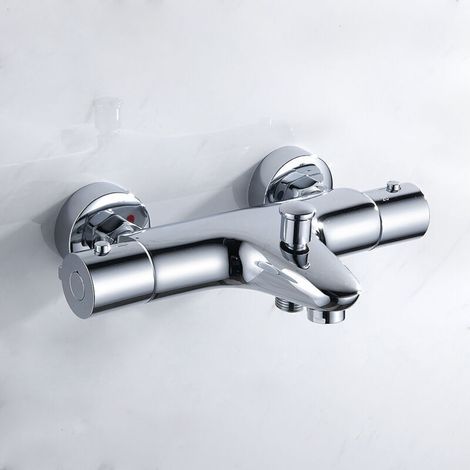 Mitigeur Baignoire Thermostatique, Robinet Thermostatique Baignoire, Mitigeur de Douche pour Baignoire avec Contrôle de la Température, Laiton, Finition Chromée, Monté sur Baignoire Mitigeur Thermosta (1/4)