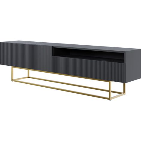 Selsey VELDIO - TV-Schrank mit offenem Fach, Schwarz mit goldenem Metallgestell, 175 cm (1/5)