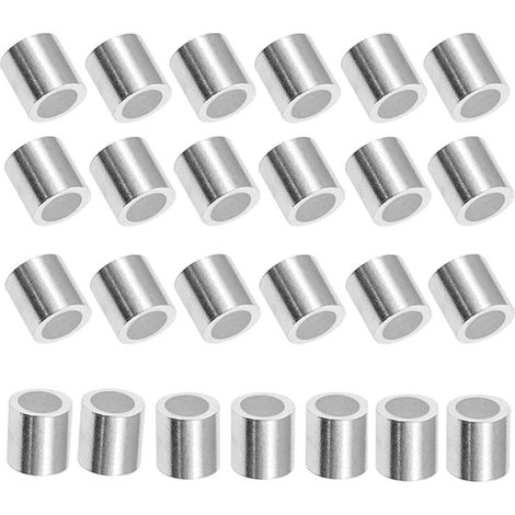 Lot de 25 manchons à sertir en aluminium pour câble métallique, type virole ronde, avec serrage diamètre 6 mm (M6, mm) - M6 25pcs Round (1/5)