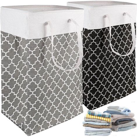 Lot de 2 grands paniers à linge pliables de 75 l, avec longues poignées renforcées, paniers à linge, paniers à linge, paniers à linge, étanches pour l'intérieur, étroits pour chambre à coucher, (1/5)