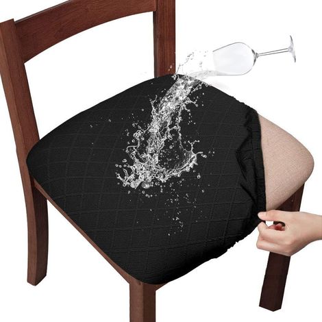 Fundas para sillas, fundas para sillas de comedor con lazo, fundas para sillas de jacquard elásticas, fundas protectoras para sillas de comedor y cocina - 4 piezas, patrón de diamantes, negro.
