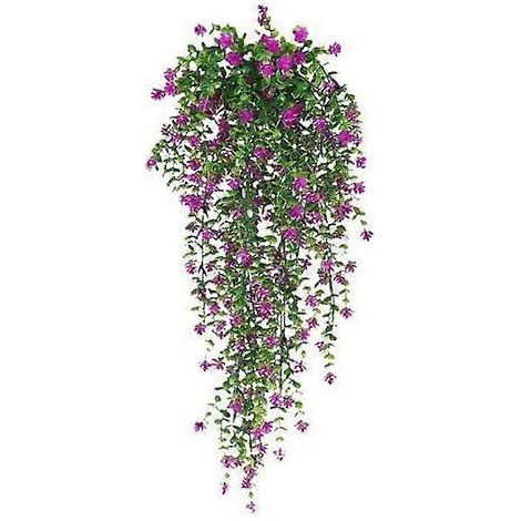 1/2 pièces de vigne de fleurs artificielles suspendues, résistantes aux UV, fausses plantes florales retombantes en plastique, lierre pour la maison, les mariages et l'intérieur1 pièce violet rouge (1/5)