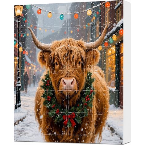 Calendrier de l'Avent Vache des Highlands, compte à rebours de 24 jours, décorations en acrylique 2D, style A (1/5)