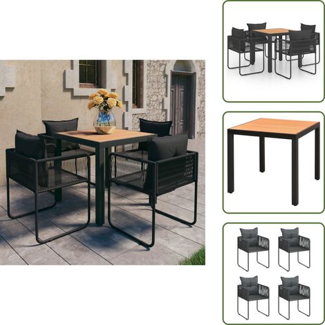 The Living Store Ensemble à manger de jardin 5pcs PVC résine tressée noir marron - Chaise de jardin (1/5)
