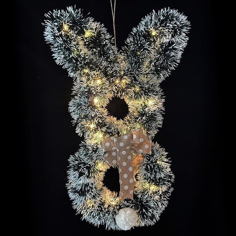 Guirlande De Pâques - Lapin En Forme De Couronne Avec Lumières Led - Décoration Murale Et Porte D'Entrée - 1 Pièce (1/5)